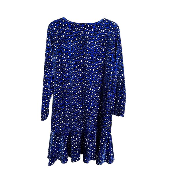Jude Connally Velour Mini Dress L – Blue Black Animal Print Flounce Hem Velvet - Picture 4 of 6